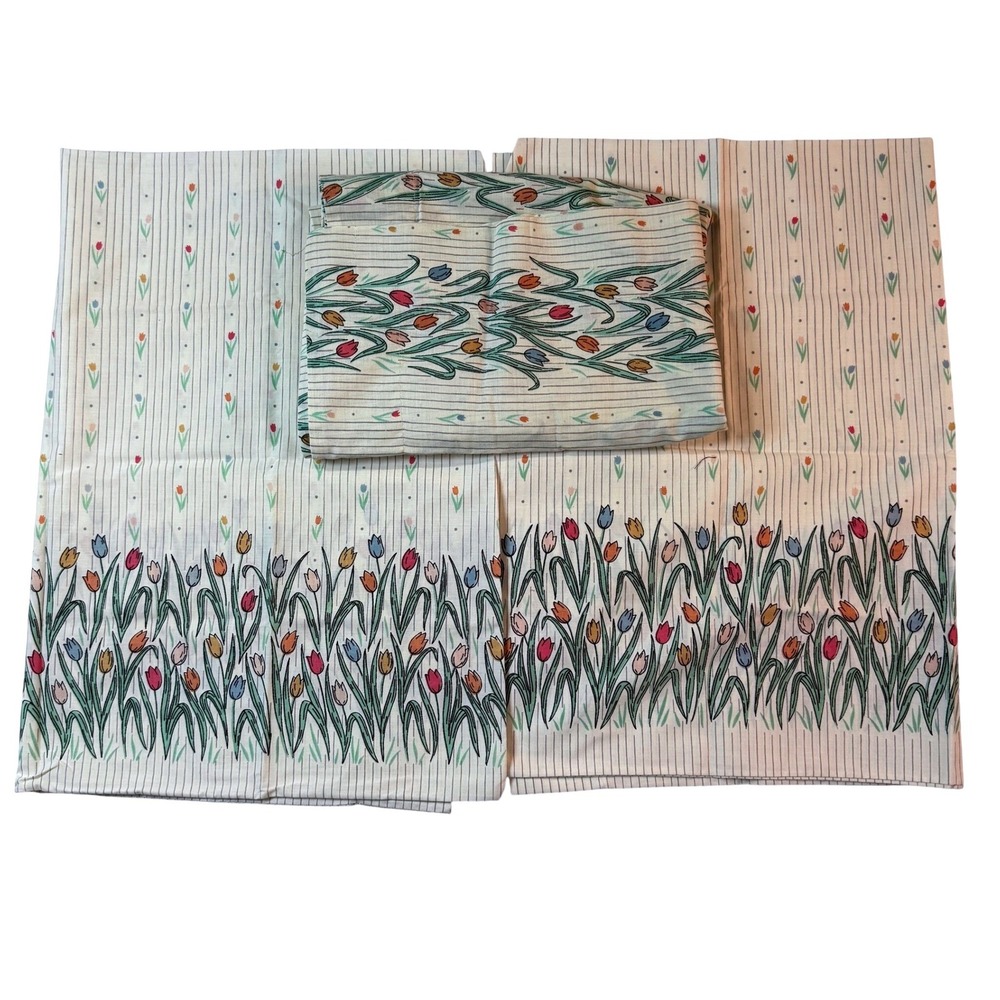 Cottagecore Tulip Floral 3 Pc Pillowcase + Sham Set Cottagecore Grandmacore VTG